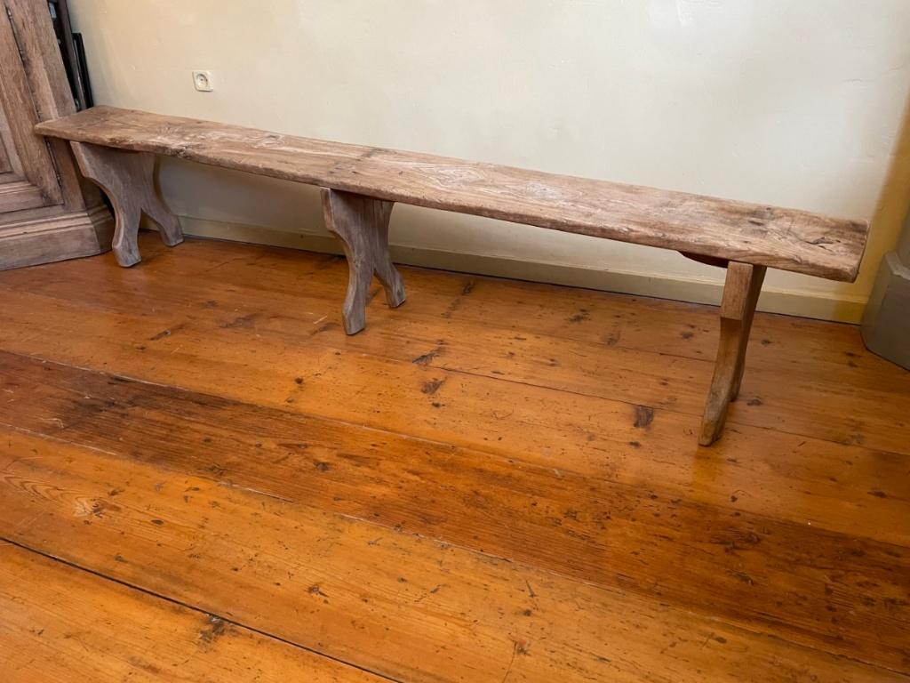 Mooie Lange Antieke Kerkbank Bank Kastanje hout 209 cm Frans, Antiek en Kunst, Ophalen