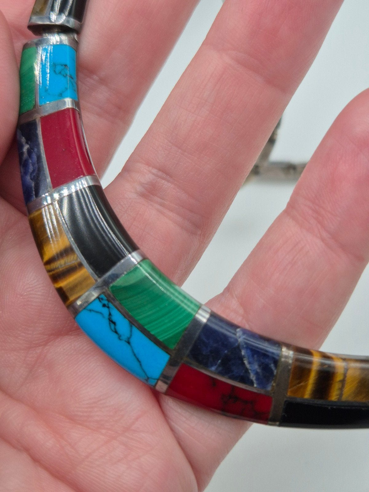 Prachtige zilveren Taxco Mexico ketting 950 zilver, Gebruikt, Overige kleuren, Verzenden, Met edelsteen