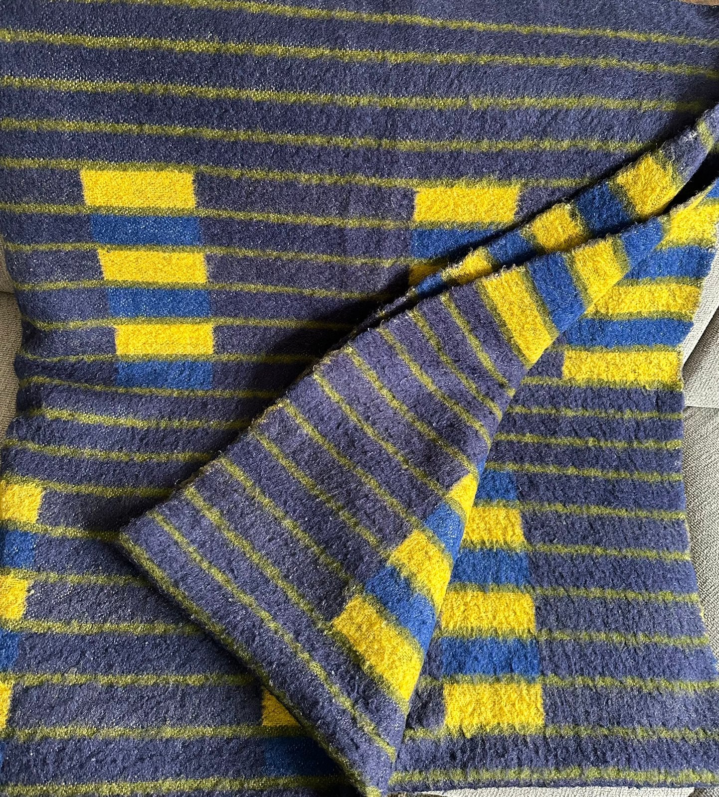 Vintage scheerwollen deken.van AaBe, Gebruikt, Eenpersoons, Blauw, Ophalen of Verzenden