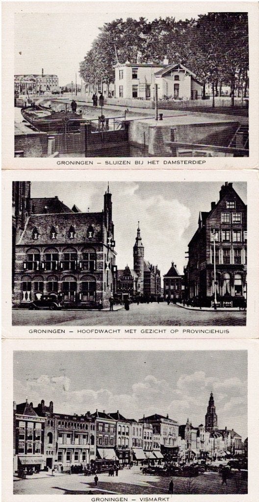 Oude Ansichtkaarten Groningen: Sluizen, Hoofdwacht, Vismarkt, Ophalen of Verzenden, 1920 tot 1940, Ongelopen, Groningen