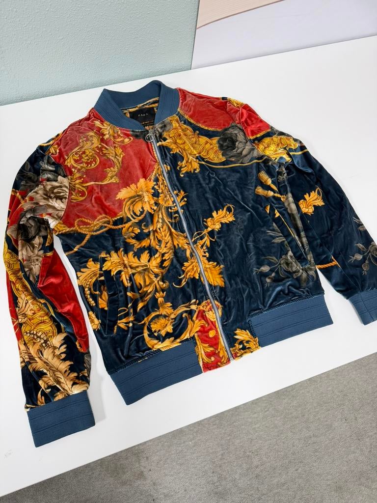 Zara Man Velvet Bomber Jacket Baroque L design jack vest, Maat 52/54 (L), Blauw, Ophalen of Verzenden, Zo goed als nieuw