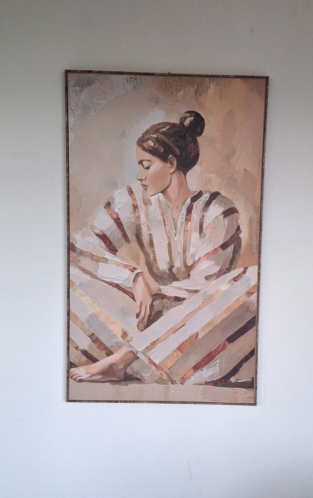 Schilderij Reinders 118x70 cm - Vrouw in gestreepte kleding, Ophalen