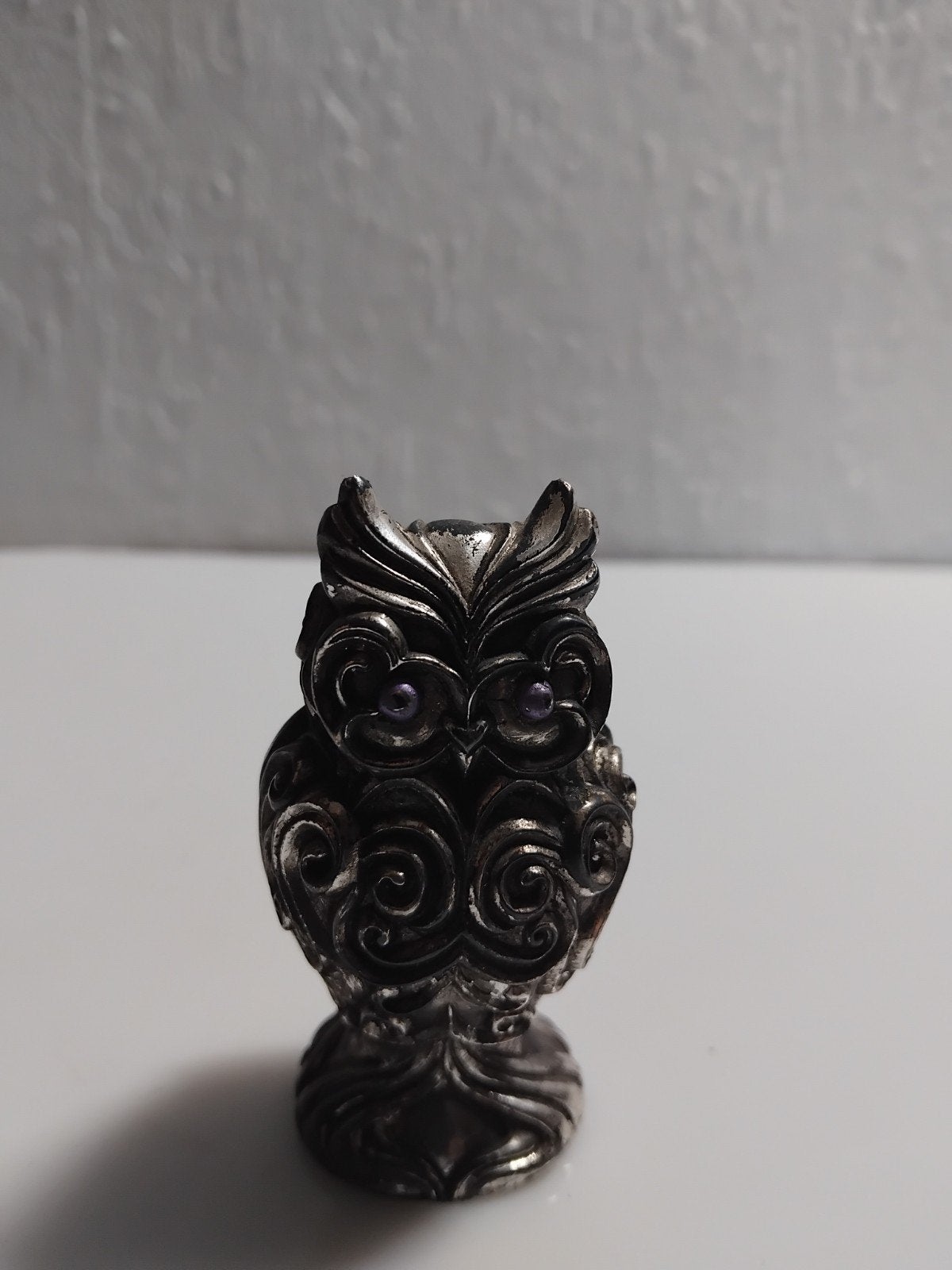 Franklin Mint Uil Zilverkleurig met Paarse Ogen - 7cm, Ophalen of Verzenden