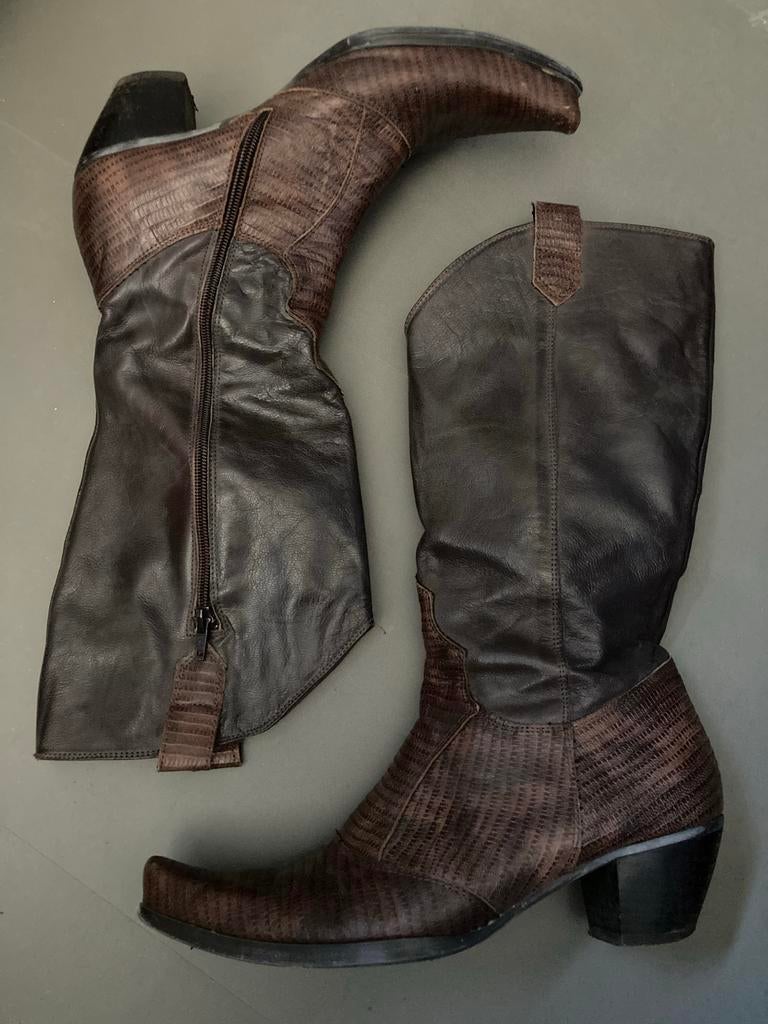 Bruine leren laarzen., Kleding | Dames, Schoenen, Ophalen, Gedragen, Bruin, Lage of Enkellaarzen