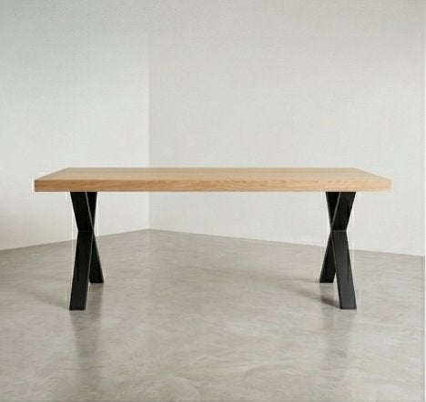 Eiken eettafel 180x90 met stalen X-poot | nieuw, Huis en Inrichting, Tafels | Eettafels, Industrieel, modern, Nieuw, Vijf personen of meer