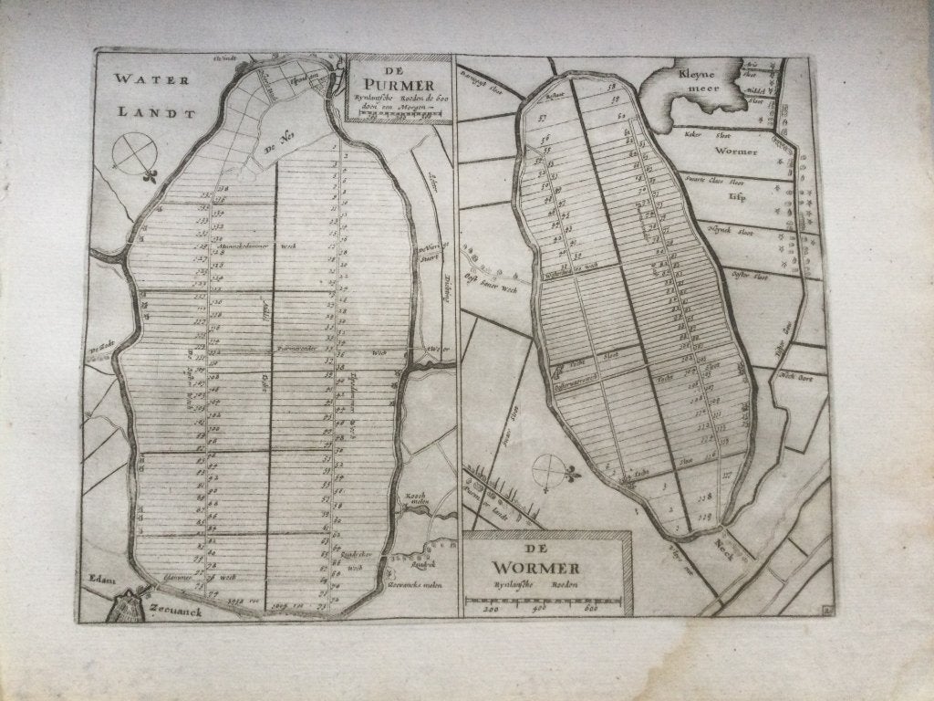 Purmer en de Wormer, Edam, Colom, 1660, Antiek en Kunst, 22 cm, Cartografie, 1600 - 1699, Origineel