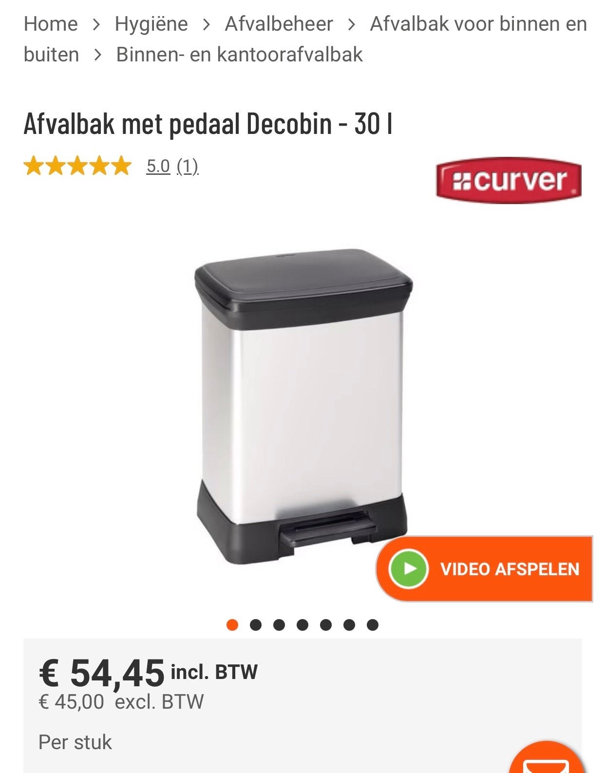 Curver Decobin Afvalemmer met Pedaal - 30L, Ophalen, 50 – 75, Kunststof, Met pedaal