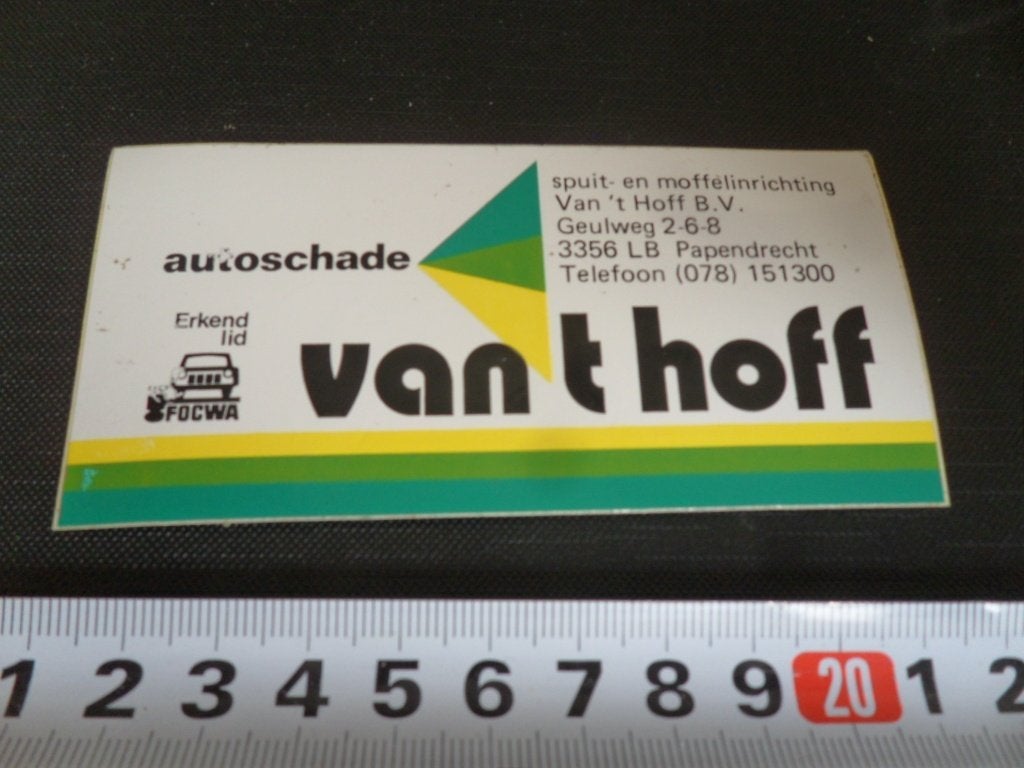 sticker papendrecht autoschde VAN 'T HOFF focwa geulweg *, Ophalen of Verzenden, Zo goed als nieuw