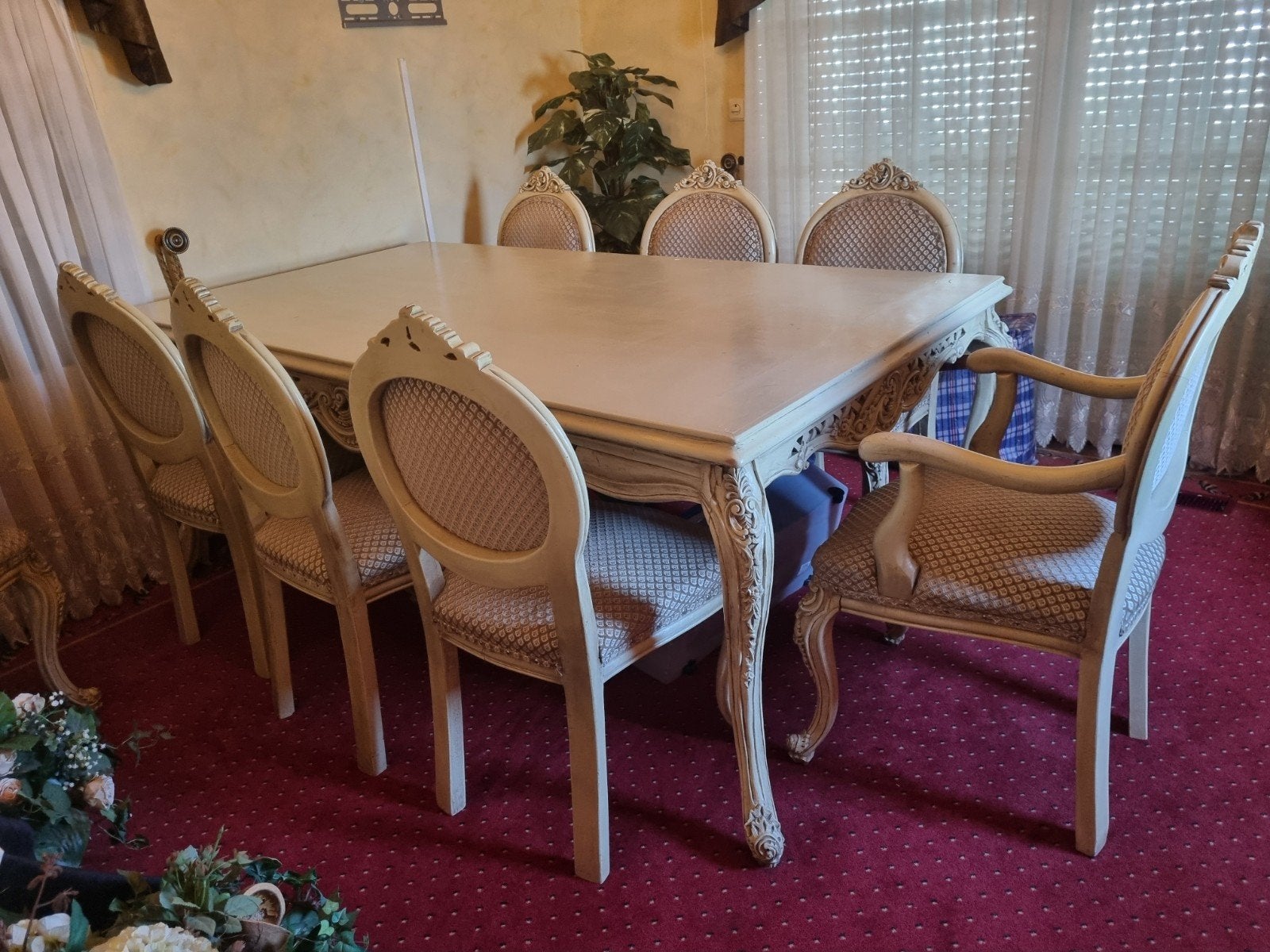 Salontafel met 8 stoelen (2 heren, 6 dames) - Breda, Huis en Inrichting, Ophalen, Gebruikt, Vijf personen of meer, Rechthoekig