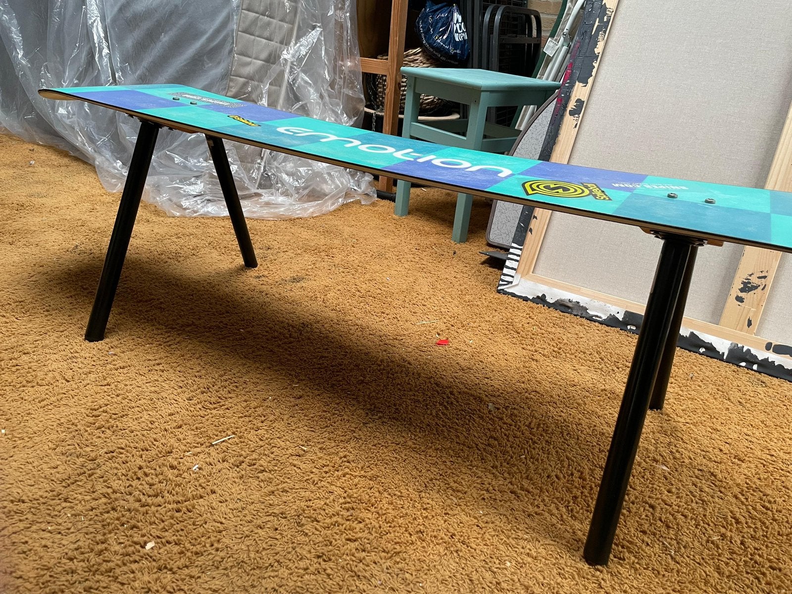 Voetenbank koffietafel van snowboard, Ophalen, Zo goed als nieuw, Rechthoekig, 50 tot 100 cm