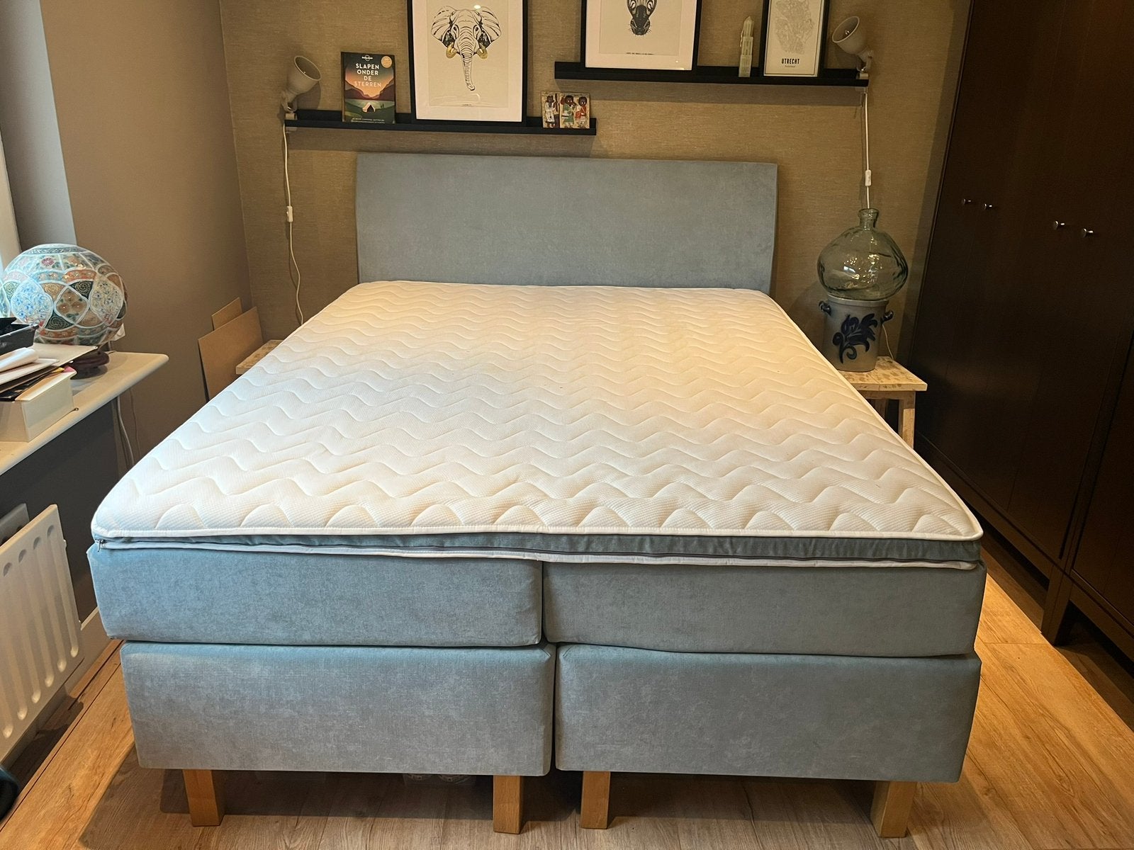 Boxspring 160 cm breed. Zeer nette staat!, Ophalen, Zo goed als nieuw, Tweepersoons, 160 cm