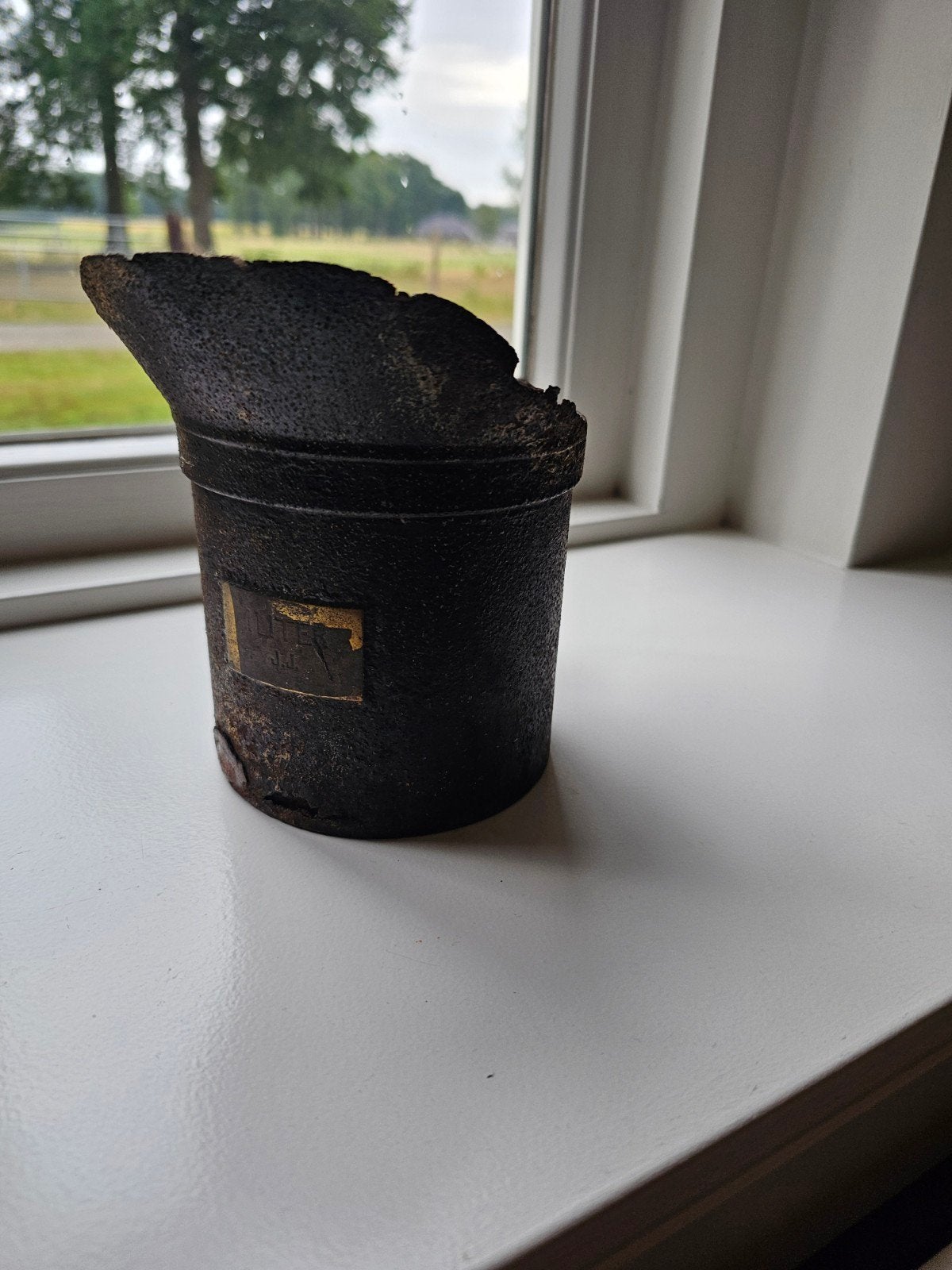 Antieke metalen maatbeker met handvat, Ophalen of Verzenden