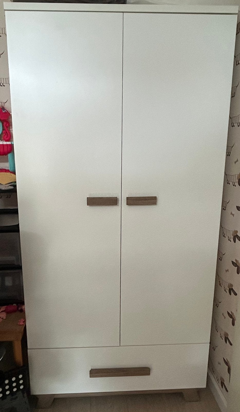 Kledingkast - wit/hout, Ophalen, Gebruikt, Kast, 50 tot 70 cm