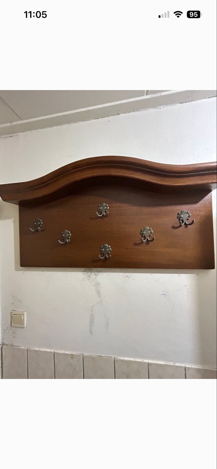 Houten wandkapstok met 6 haken, Wandkapstok, Gebruikt, Ophalen of Verzenden, Minder dan 100 cm