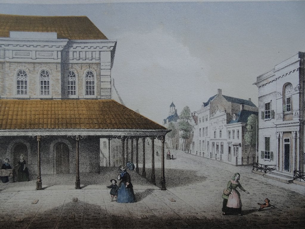 litho Sneek Waag, rechtbank, raadhuis v. Hoogstraten, 1855, Antiek en Kunst, 1800 - 1899, Stadsgezicht, Ophalen of Verzenden, Origineel