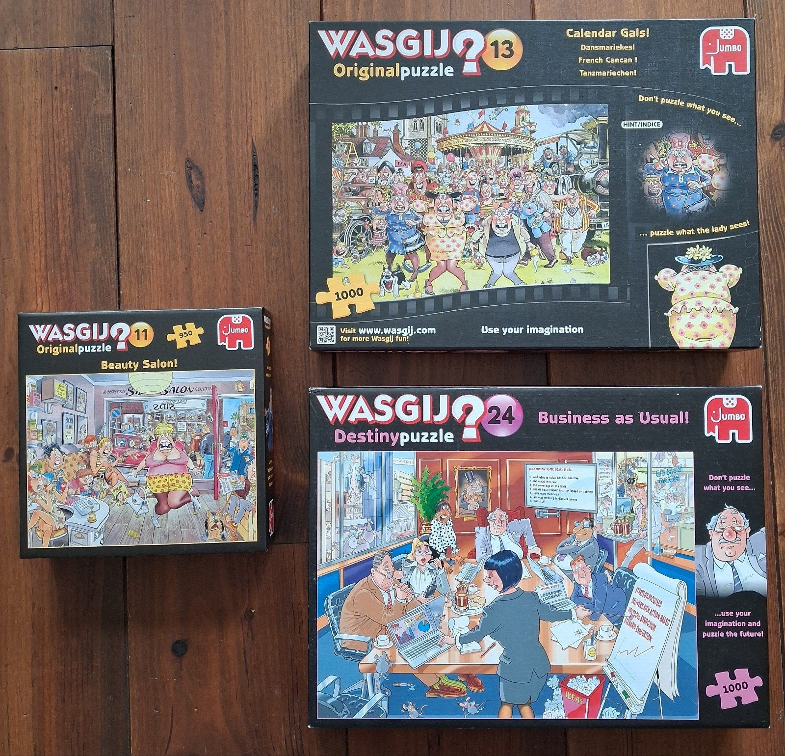 Wasgij Puzzels - 3 stuks (1000 en 950 stukjes), Ophalen of Verzenden, 500 t/m 1500 stukjes, Zo goed als nieuw, Legpuzzel