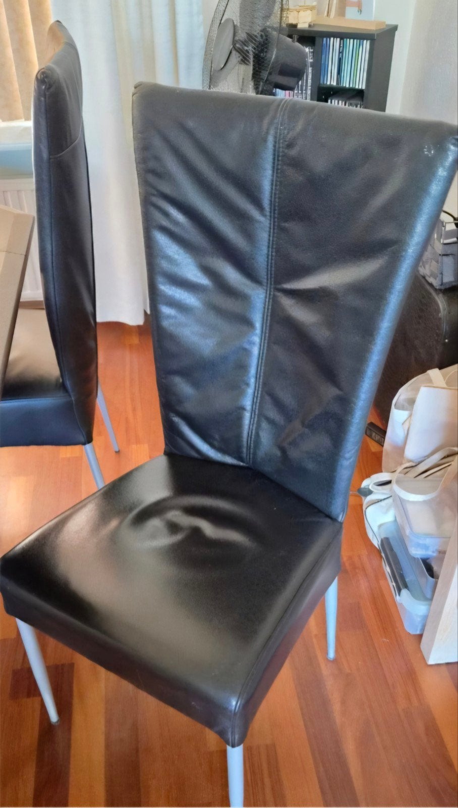4 zwart leren eetkamerstoelen, Ophalen, Gebruikt, Zwart, Leer