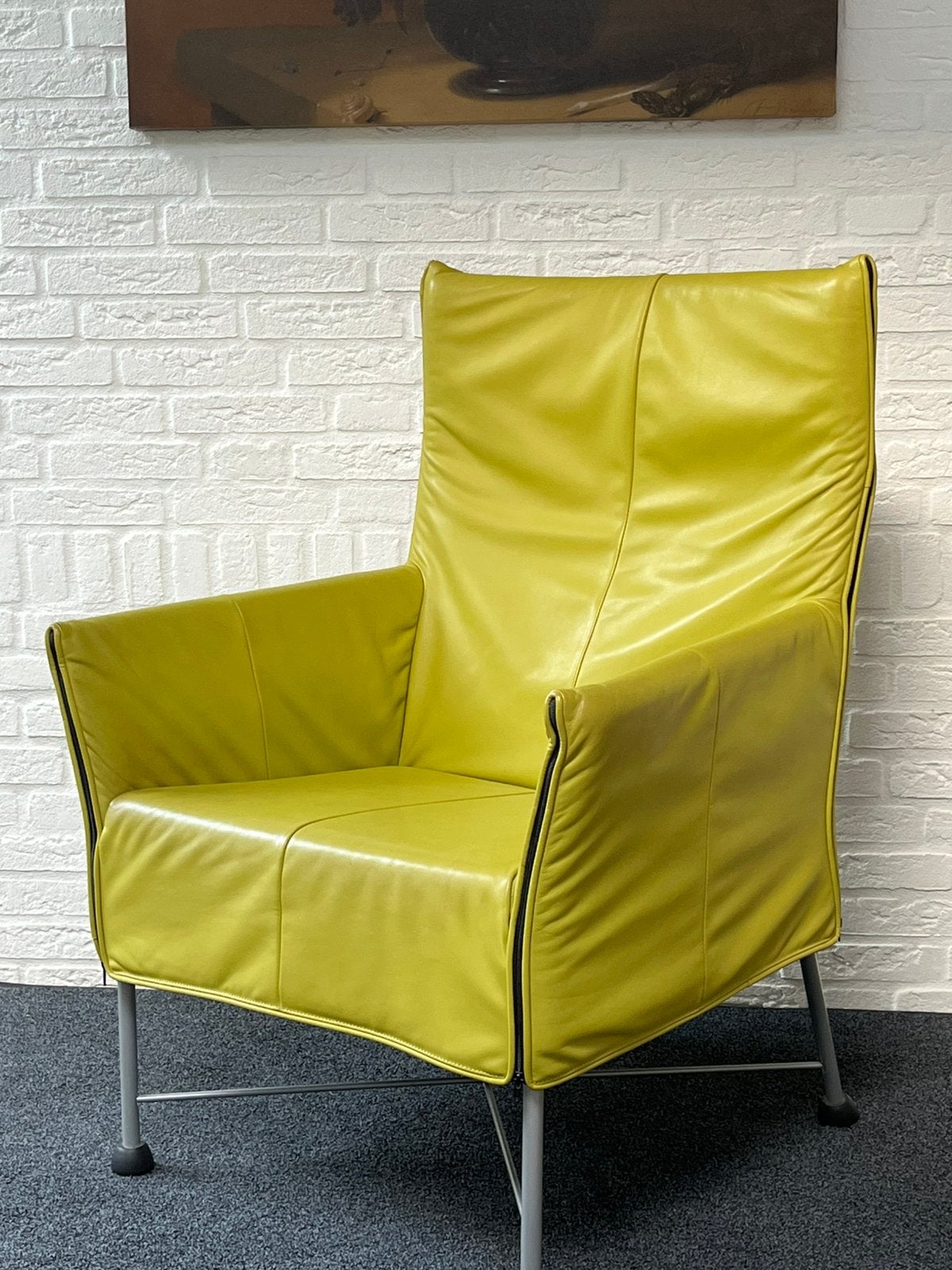 Montis CHARLY designfauteuil Limegroen leder, Ophalen, Minder dan 75 cm, Design, Leer