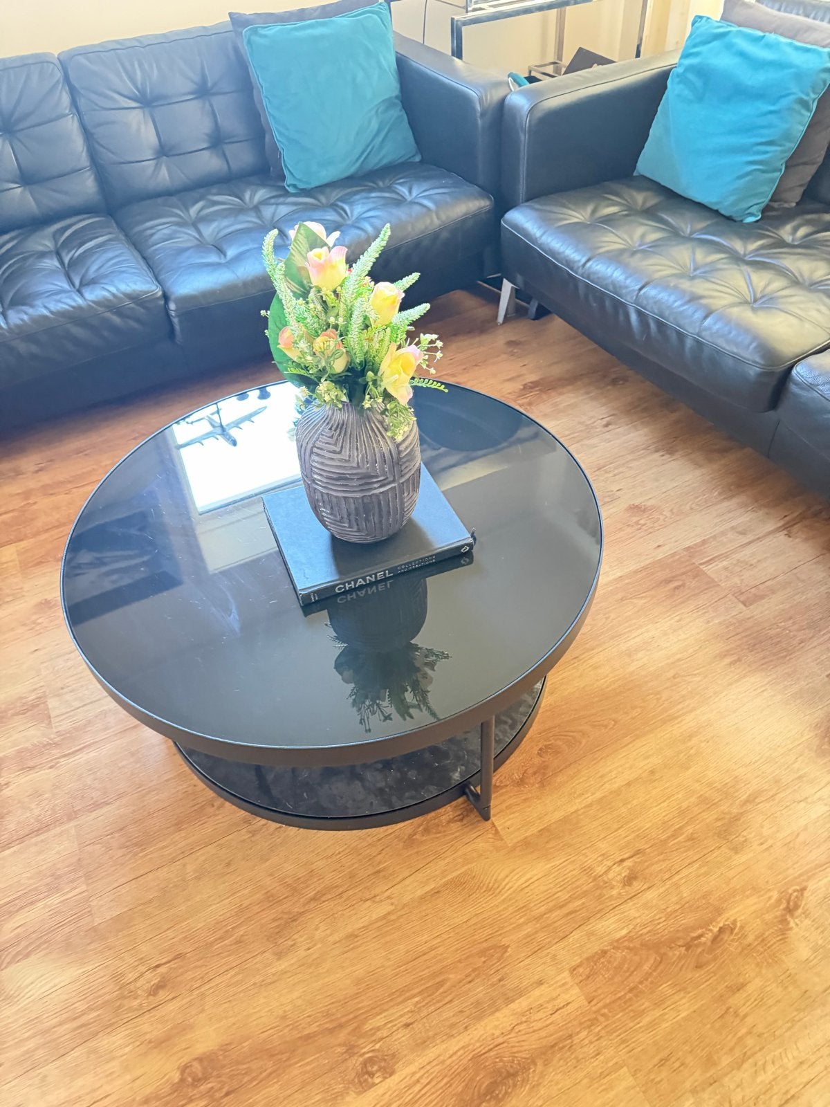 IKEA FRÖTORP Salontafel - Antraciet Marmer/Zwart Glas, Ophalen, Rond, 50 tot 100 cm, 5 – 50