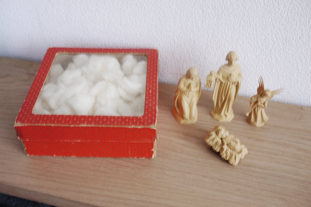 Kerst figuren heel oud origineel doosje antiek, Ophalen of Verzenden