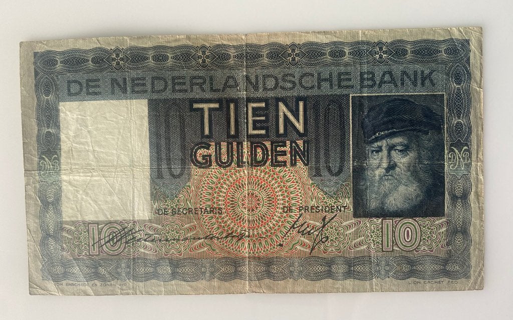 Nederlands 10 gulden bankbiljet 1938 - Grijsaard - QO 086817, Ophalen of Verzenden, 10 gulden, Los biljet