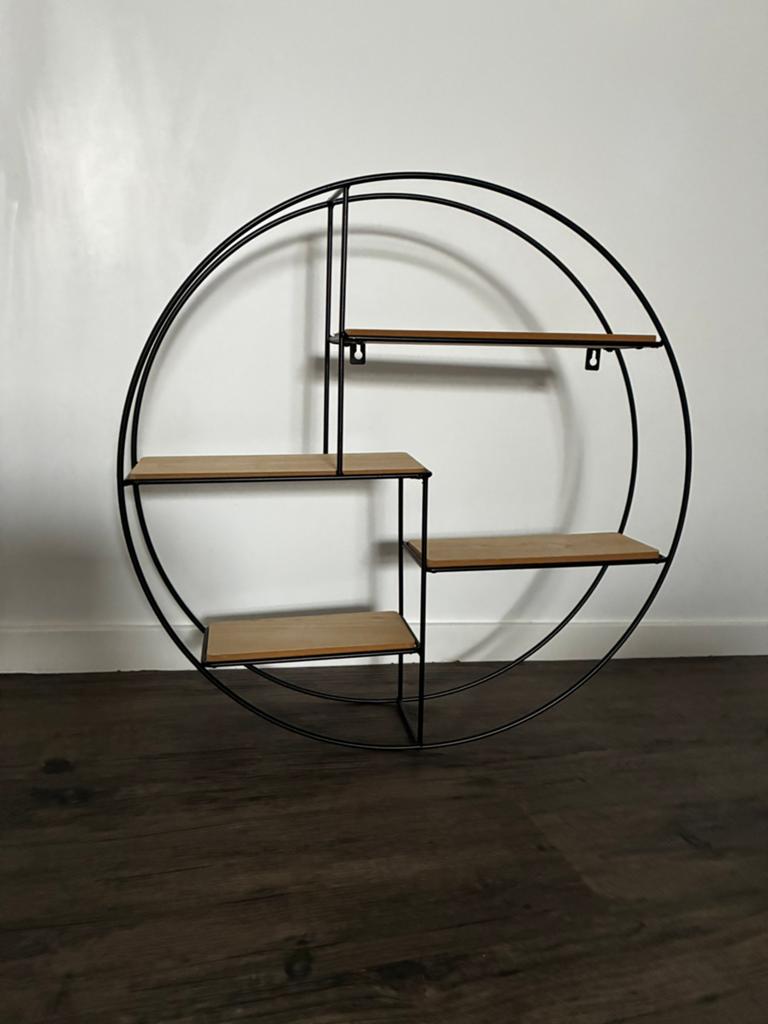 Rond wandrek met houten planken - Zwart metaal, Ophalen, Zo goed als nieuw