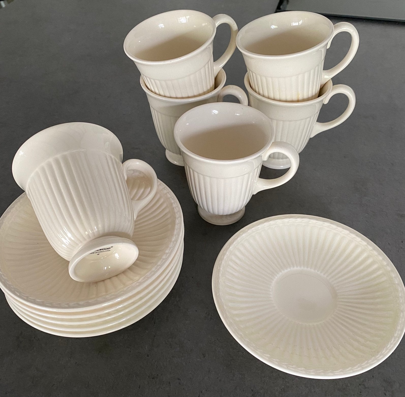 6 Wedgwood Edme Early morning koffiekopjes met schotel, Ophalen of Verzenden, Zo goed als nieuw, Aardewerk, Kop(pen) en/of Schotel(s)