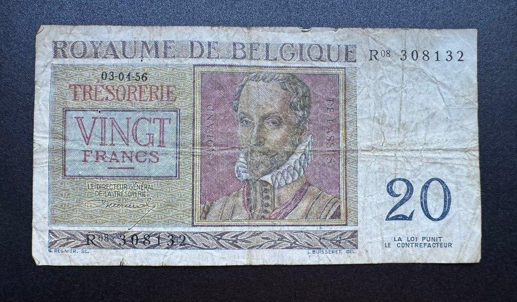 België - 20 francs 1956, Postzegels en Munten, Verzenden, Los biljet