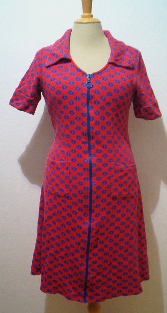 Rood/blauwe hippie jurk van Who’s that Girl! M, Maat 38/40 (M), Gedragen, Boven de knie, Meerkleurig