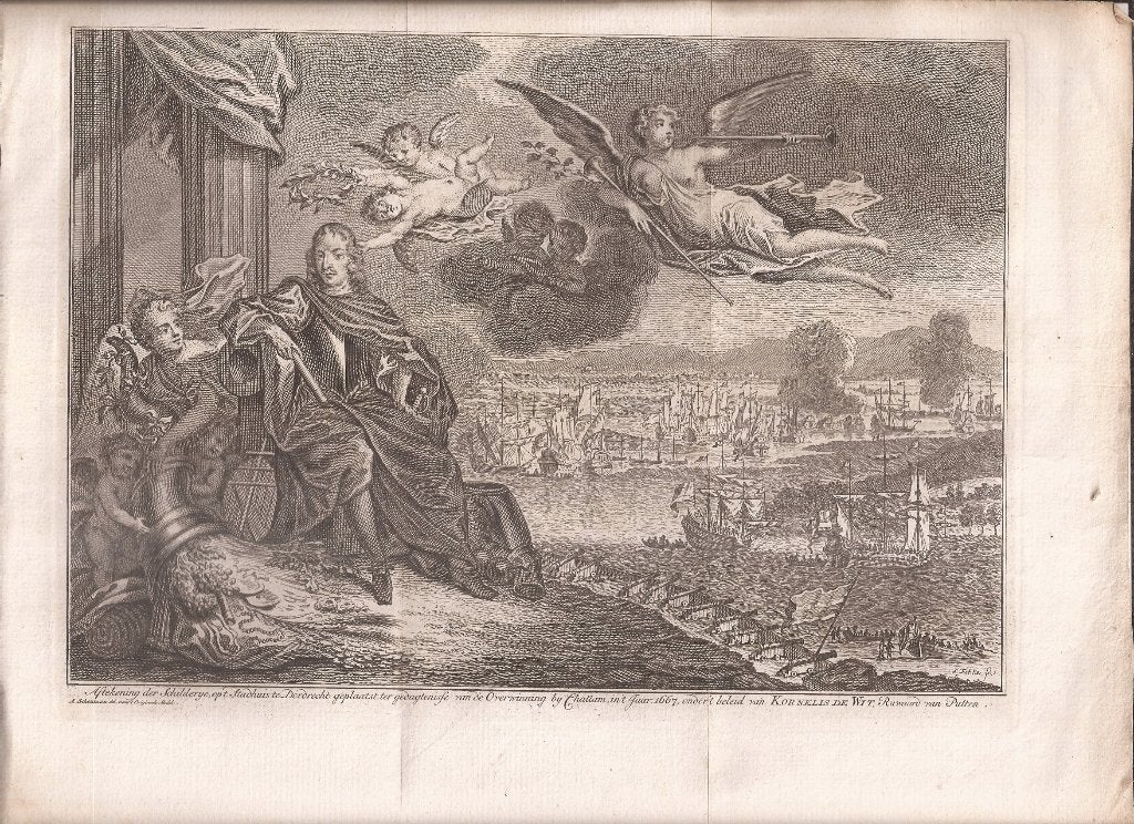 Schildery Dordrecht Overwinning Chattam 1667 Kornelis de Wit, Antiek en Kunst, 18 cm, Militair, Ophalen of Verzenden, 24 cm