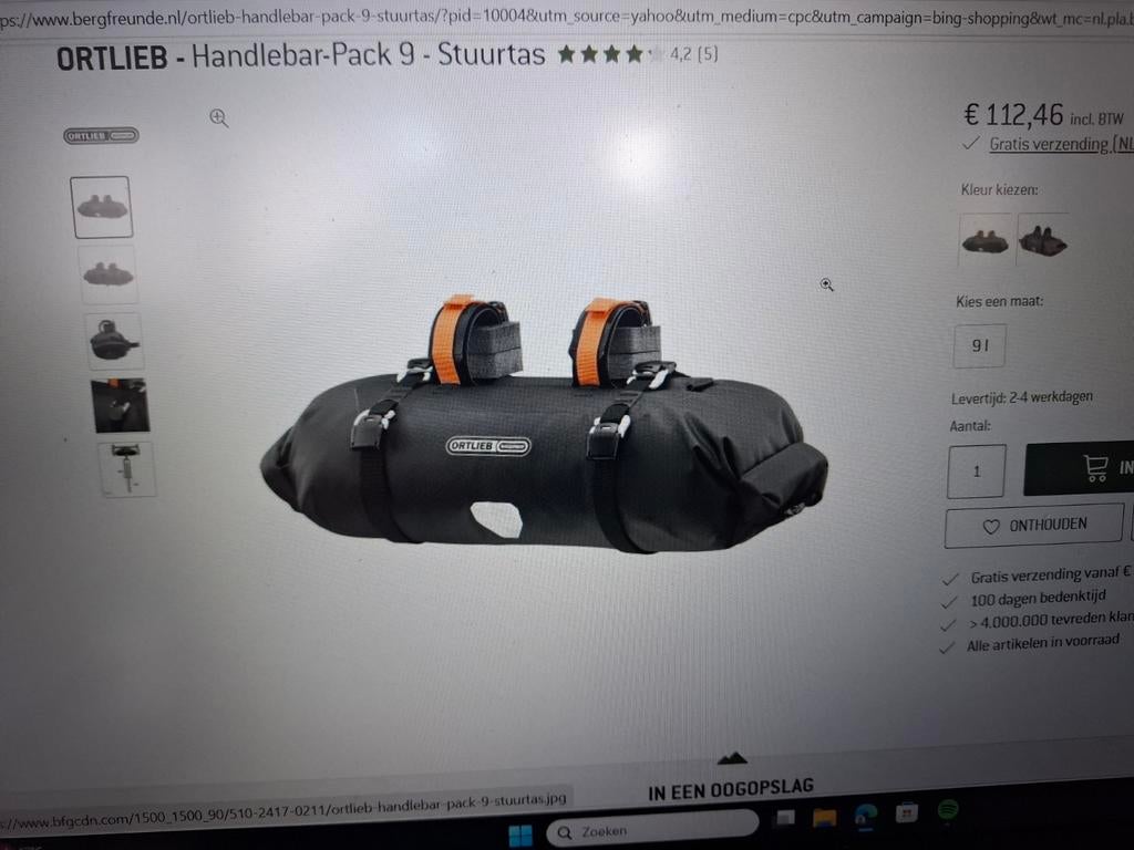Ortlieb stuurtas bikepacking, Ophalen of Verzenden, Zo goed als nieuw