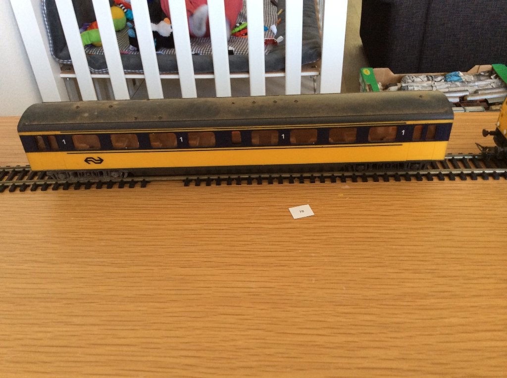 Lima NS 1e klas rijtuig geel/blauw - vintage modelspoor, Hobby en Vrije tijd, Gebruikt, Gelijkstroom, Wagon, Ophalen of Verzenden