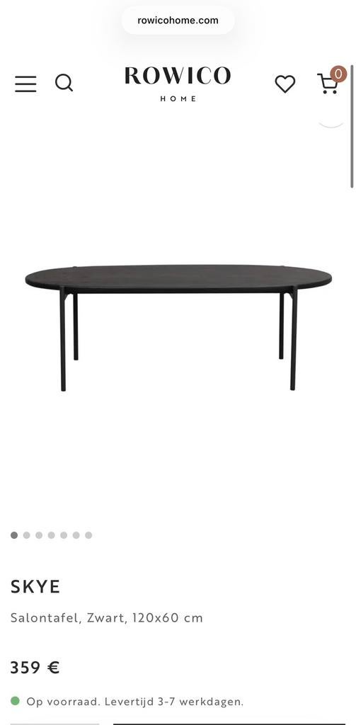 Rowicohome skye Salontafel ovaal zwart eikhout 120x60xm, Huis en Inrichting, Tafels | Salontafels, 100 tot 150 cm, Eikenhout, Zo goed als nieuw