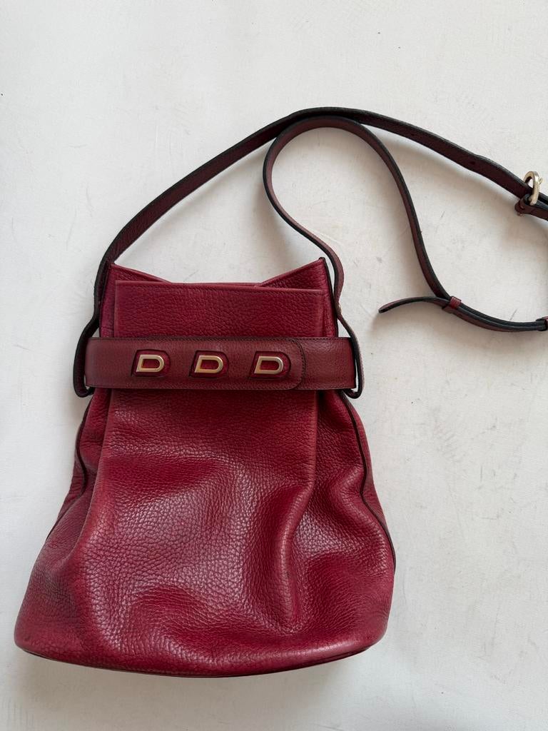 Geweldige ruime vintage bucket bag bordeaux leer, Ophalen of Verzenden, Gebruikt, Overige kleuren, Schoudertasje