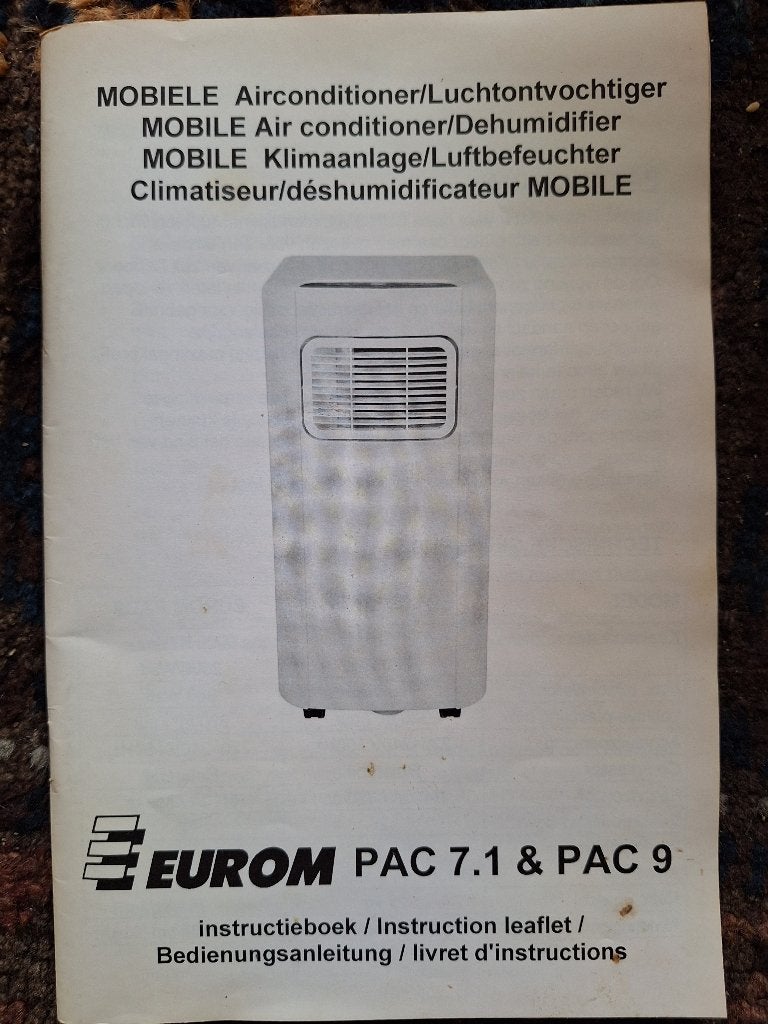 Eurom Airco, Ophalen, Energieklasse A of zuiniger, 2 snelheden, Zo goed als nieuw