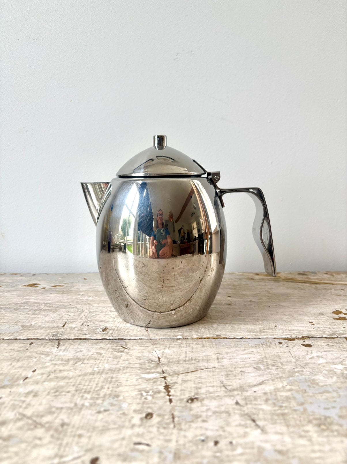 Vintage HEMA roestvrijstalen theepot uit de jaren 80, Theepot/fluitketel, Zilver, Ophalen of Verzenden, Zo goed als nieuw