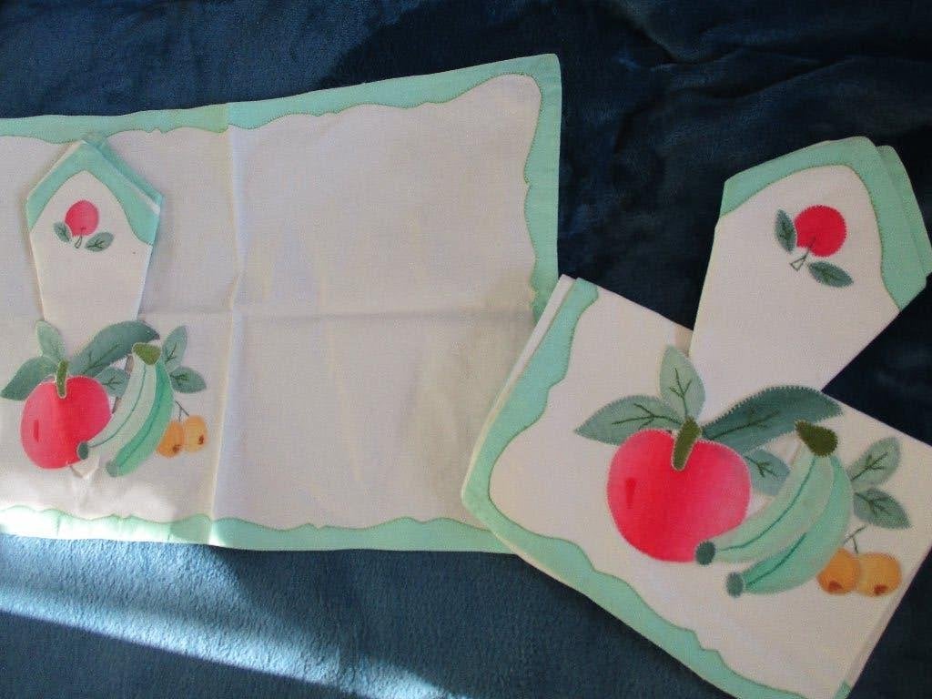 6-delige set, (3 x 2))katoenen servetten en placemats, Huis en Inrichting, Ophalen, Met decoratie, Katoen, Wit