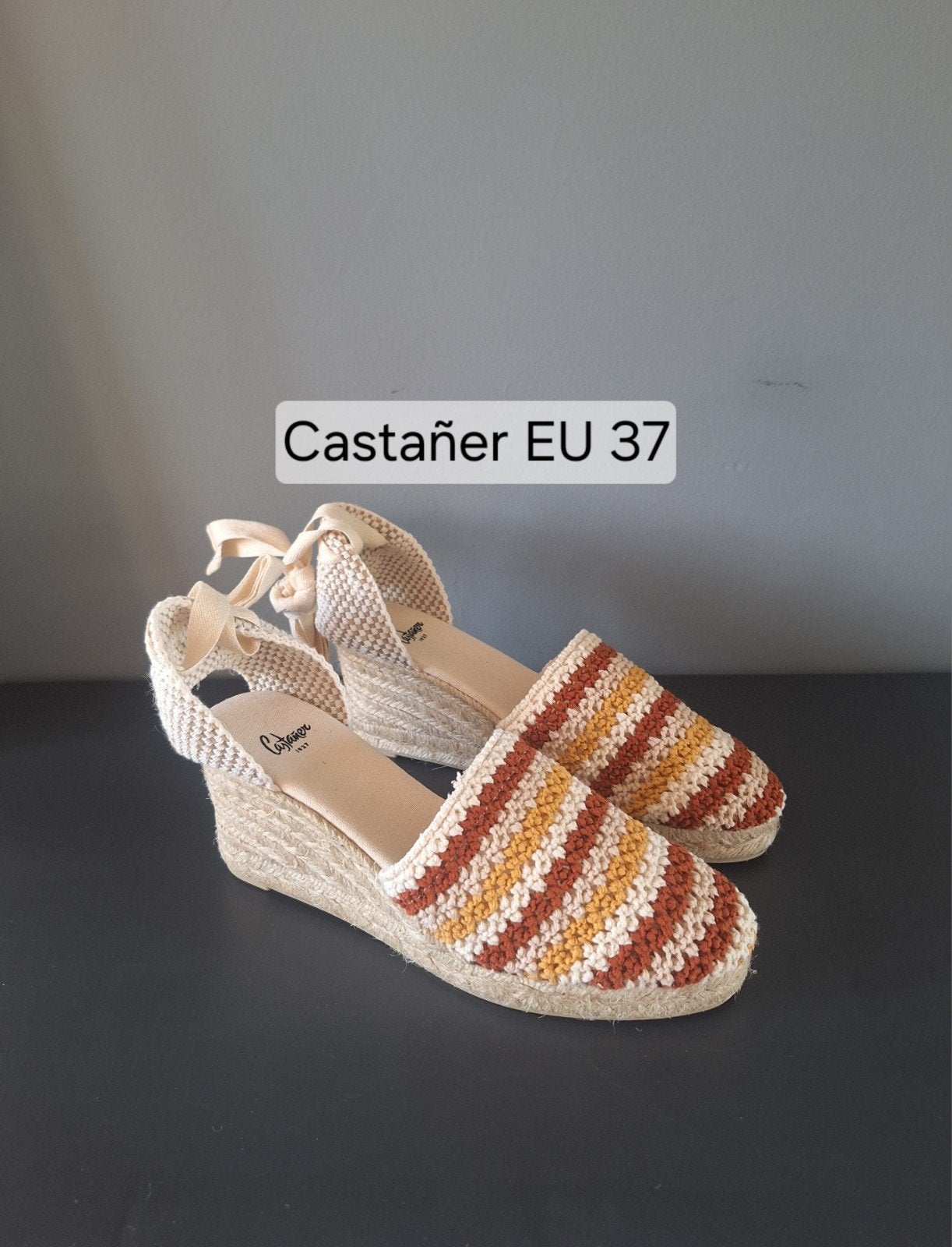 Nieuw Castañer gehaakte bruin-geel gestreepte espadrilles 37, Overige kleuren, Nieuw, Ophalen of Verzenden, Espadrilles of Moccasins