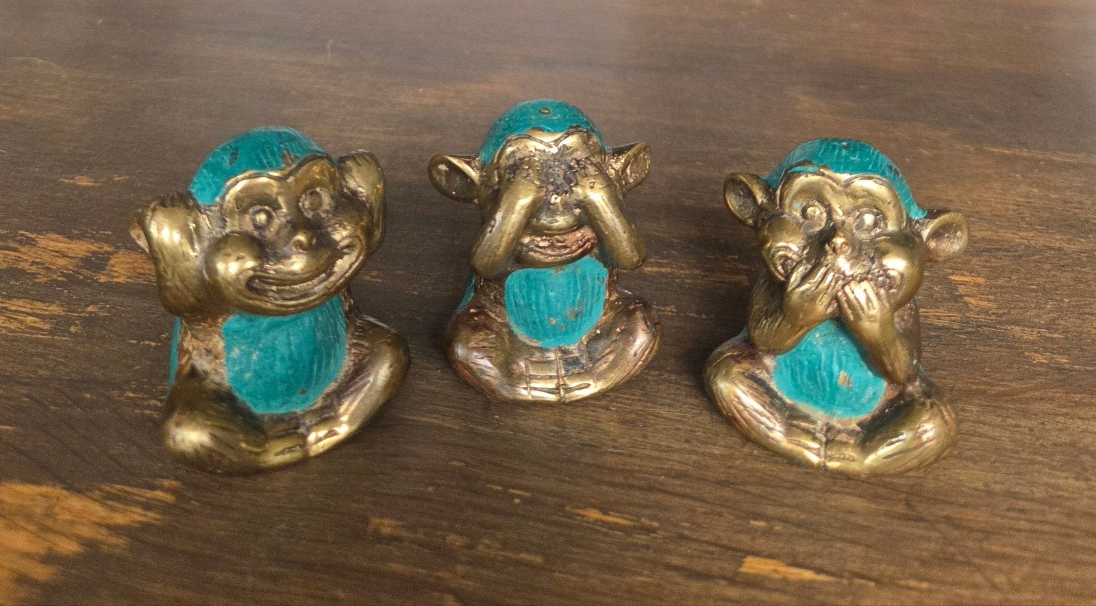 3 Vintage messing beeldjes "horen, zien en zwijgen", Antiek en Kunst, Curiosa en Brocante, Ophalen of Verzenden