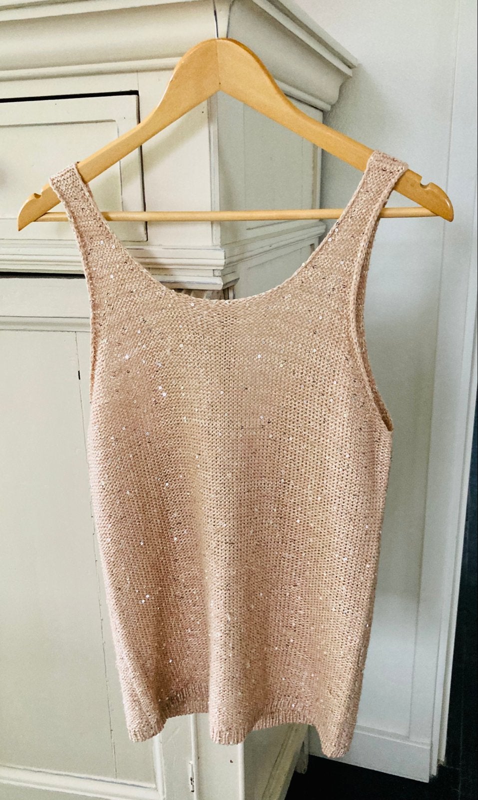 fijngebreide zomers goud beige pailletten glitters - Maat L, Ophalen, Beige, Maat 42/44 (L), Zo goed als nieuw
