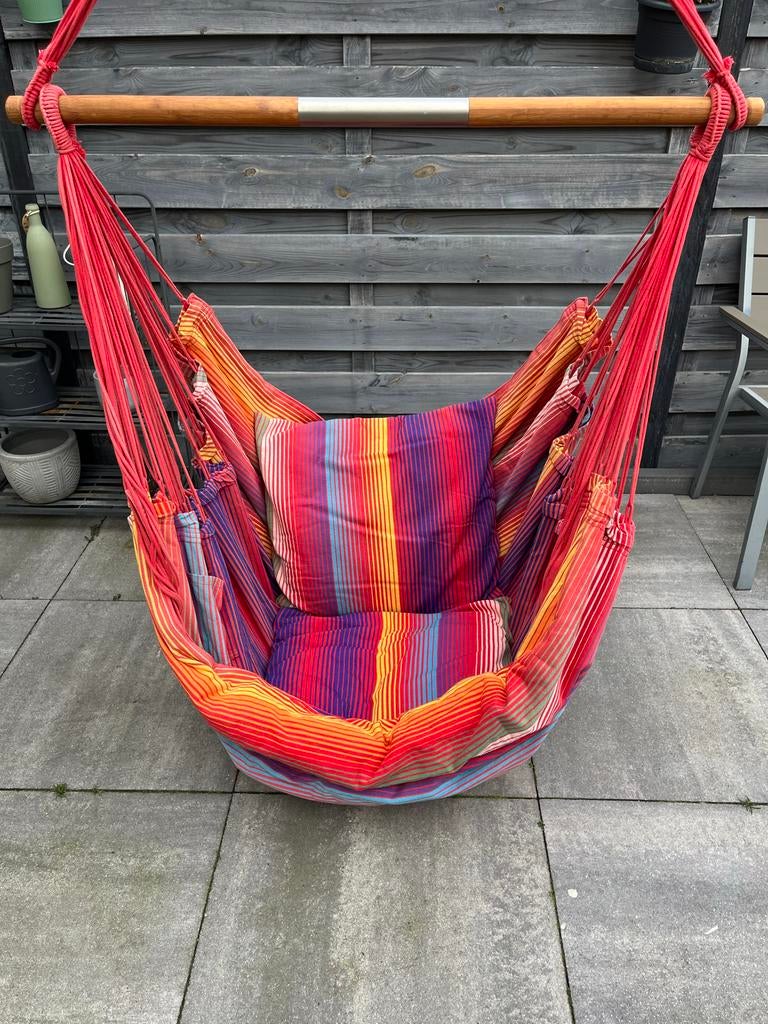 Maranon Rainbow kleurrijke hangstoel met kussens, Tuin en Terras, Ophalen, Gebruikt, Overige materialen