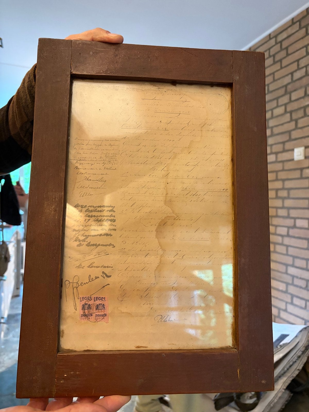 Oud document in houten lijst - Antiek handschrift, Antiek en Kunst, Ophalen