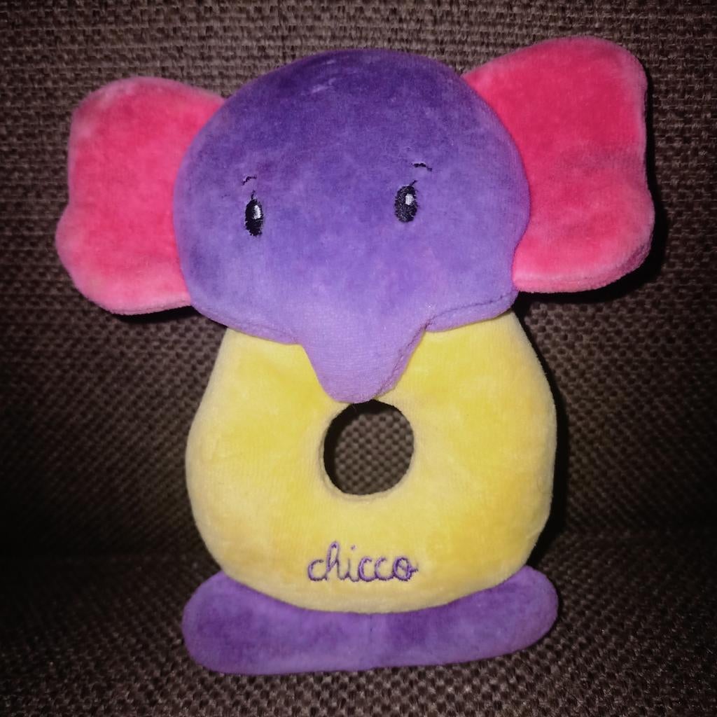 Chicco paars gele olifant rammelaar., Kinderen en Baby's, Speelgoed | Knuffels en Pluche, Overige merken, Met geluid, Ophalen of Verzenden