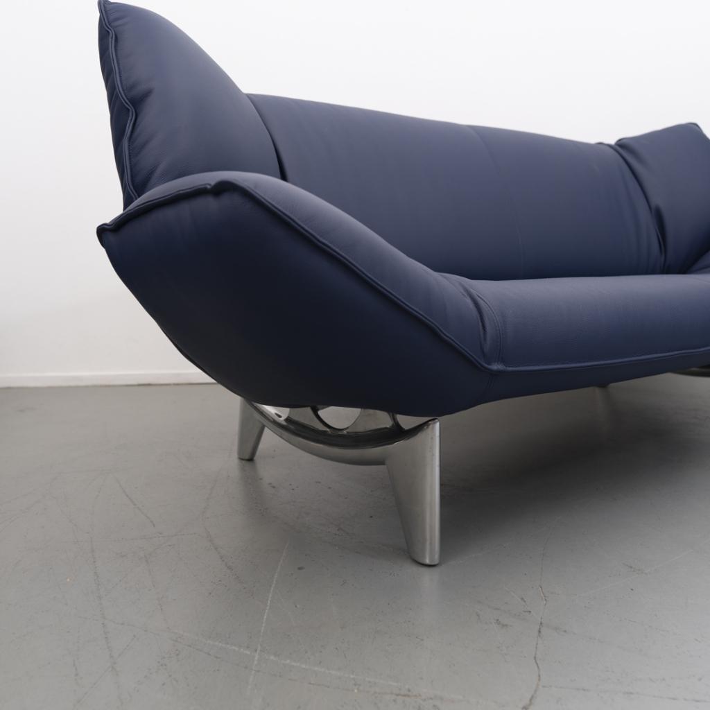 1x Leolux Tango 3-zits/223cm Bank Kobaltblauw Leer - Metaal, Niet ingevuld, Niet ingevuld, 100 tot 125 cm, Ophalen of Verzenden