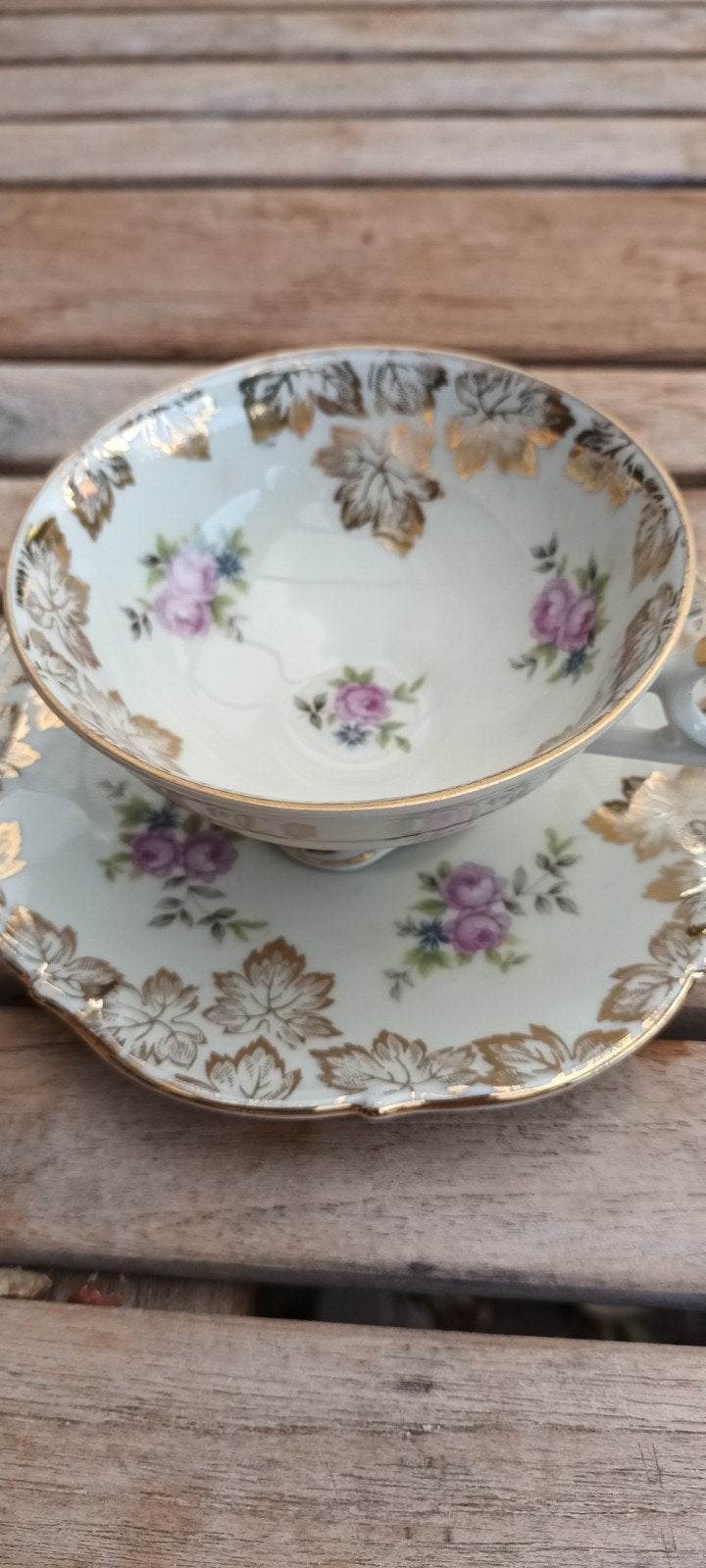 Bareuther Bavaria theekopje met schotel, rozen en goud, Ophalen of Verzenden