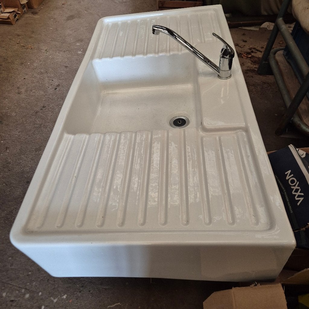 Supergave gootsteen beide kanten afdruipdeel 123x62x21cm, Ophalen, Gebruikt, 100 tot 150 cm, Wit