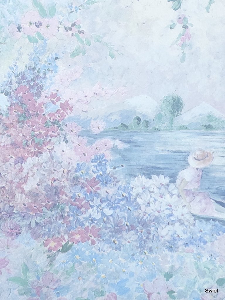 3904 vintage behang pastel schilderachtig 60s 70s swiet, Ophalen of Verzenden, Blauw