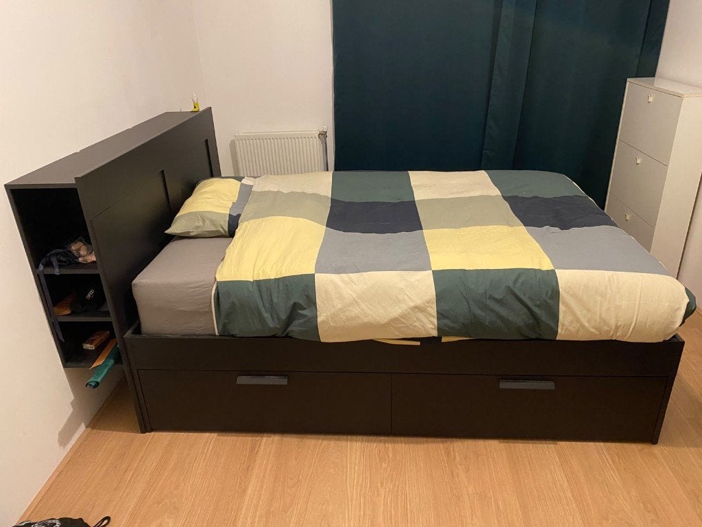 bed en matras, Ophalen, Zwart, Tweepersoons, 140 cm