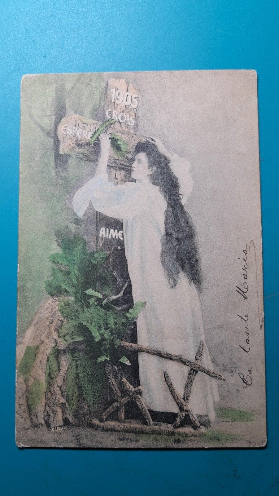 Geloof,Hoop,Liefde - Crois, Espère,Aime - vrouw kruis 1905, Verzamelen, Ophalen of Verzenden, Voor 1920, Gelopen, Overige thema's