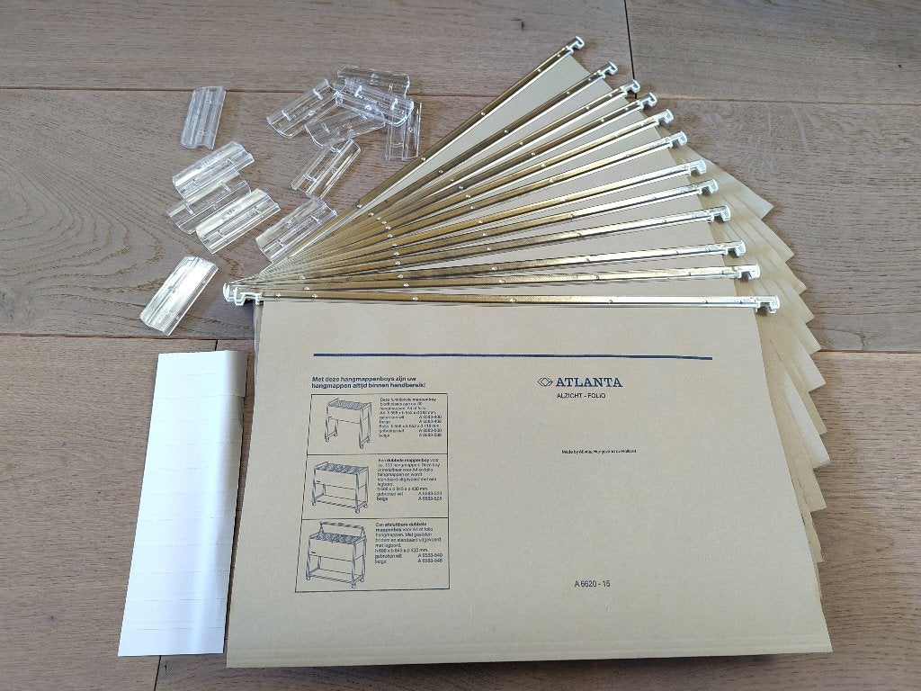 12 hangmappen folio met indexkaartjes, Ophalen of Verzenden, Gebruikt
